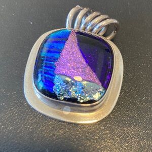 vintage sterling dichroic pressed glass pendant
